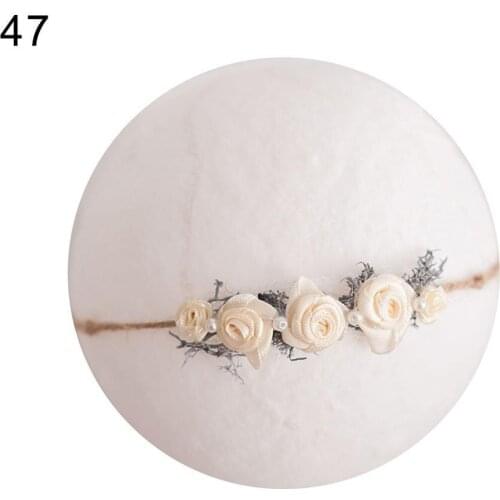 Newborn Baby Flower Faux Pearl Headband Hair Band Princess Ribbon Strap Headwear Photo Props Decoration