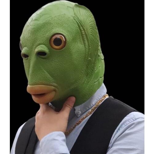 Funny Cosplay Costume Unisex Adult Women Men Carnival Party Green Fish Head Mask Headgear Alien Emulsion Make Fun of Toys Gifts
