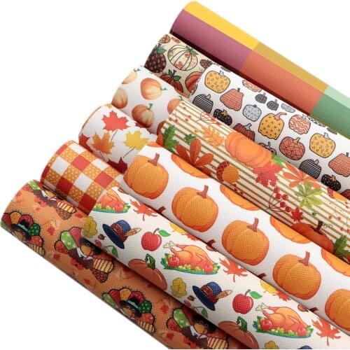 Thanks Giving Day Theme Faux Leather Set Turkey Pumpkin Printed Synthetic Leather Fabic Sheet 20x33cm for DIY Earrings Hair Bows