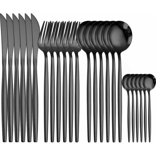 Black Cutlery Set Stainless Steel Tableware Spoon Fork Knife Dinnerware Set 24Pcs Complete Dinner Set Eco Home Friendly Flatware