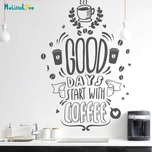 Good Days Start With Coffee Quote Wall Sticker Cafe Bar Decal Stickers Decor Kitchen Decoration Waterproof BA849