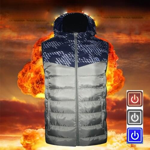 2019 New Mens USB Smart Electric Heated Vest Thermal Warm Clothing Feather Outdoor Hot Sale Heating Waistcoat Winter Jacket