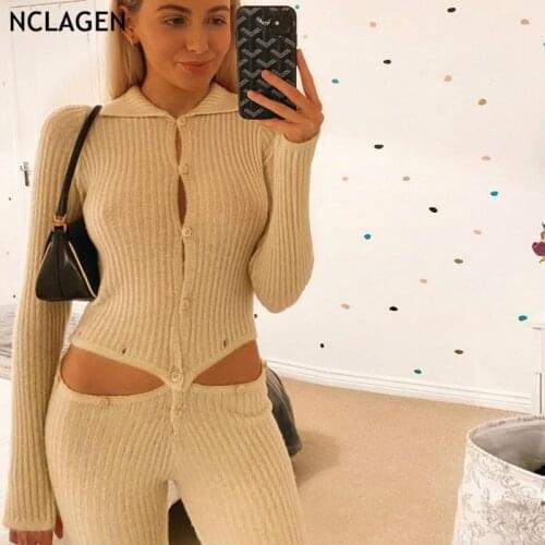 NCLAGEN 2021 New Fashion Knitted Jumpsuits Long Sleeve Fitness Detachable Clothes Women Casual Street Fashion Aesthetic Rompers