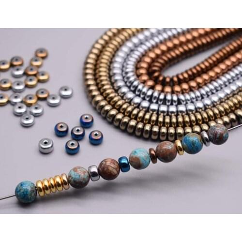 Wholesale 6mm Natural Stone Beads Round spacer Shape Hematite Beads Flat Loose Beads For Jewelry Making DIY Bracelet Necklace