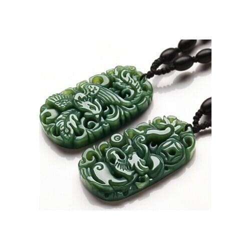 Certificate Chinese Natural Hetian Jade Dragon-phoenix Couples Pendant Necklace Hand-Carved Charm Jewelry Lucky Amulet A pair