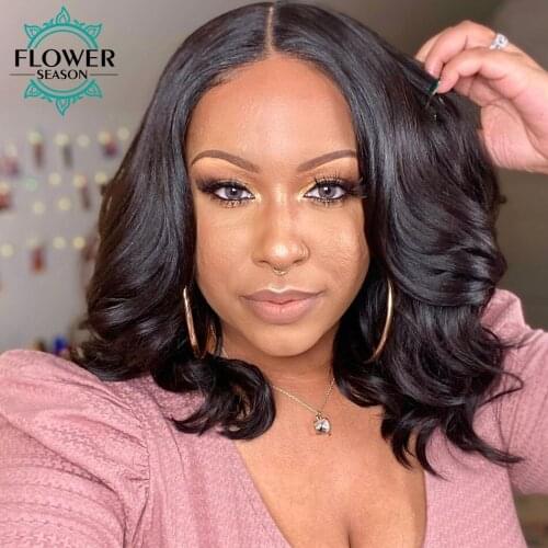 Bob Lace Front Wigs Human Hair Bob Frontal Wigs Remy Brazilian Short Wig Wet And Wavy Glueless For Black Women FlowerSeason