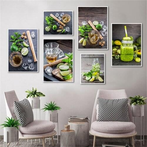 Fruit Picture Canvas Posters and Print Lime Lemon Ice Tea Fruits Juicy Modular Art Nordic Diner Decorative Print for Living Room
