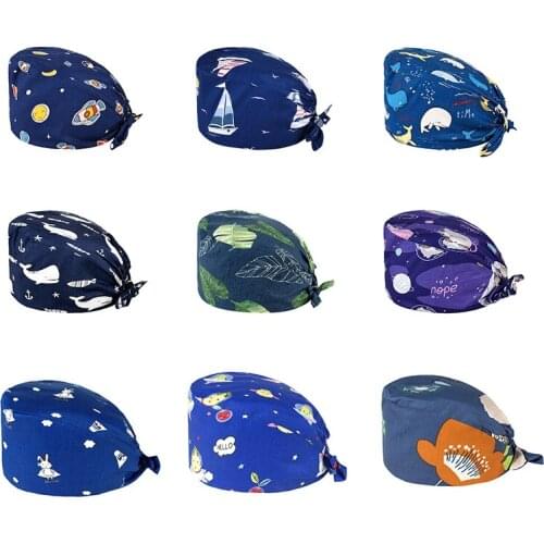 Unisex Cotton Adjustable Pet Work Hats Dust Cap Nursing Cap Elastic Beauty Hats Beauty Salon Baotou Hat Pet Scrubs New