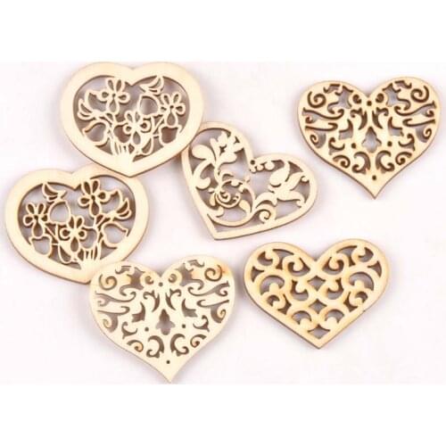 Mixed Wooden Pierced Heart Arts Scrapbooking ornament Crafts DIY handicraft Decoration Wedding Accessories 12pcs 43x50mm mt2127