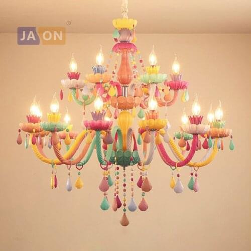 Led e14 Nordic Iron Glass Crystal Colorized LED Chandelier Chandelier Lighting LED Light LED Lamp For Kids Room Kindergarten