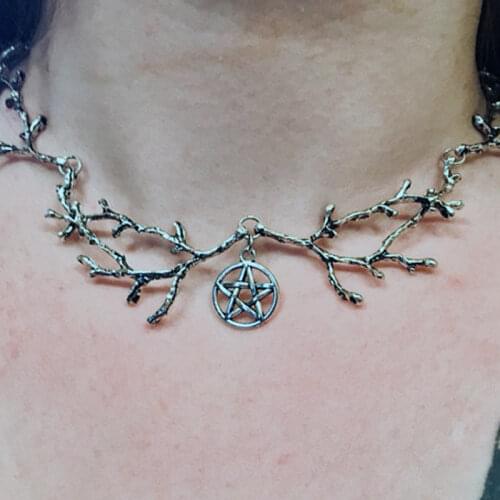Dark Forest Branch Gothic Pentagram Pendant Necklace Pagan Witch Jewelry Womens Glamour Jewelry