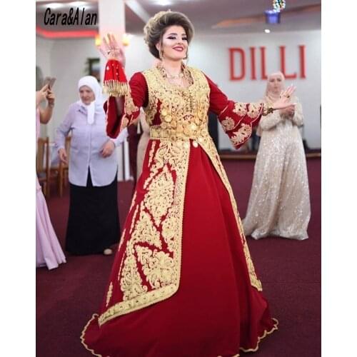 Traditional Kosovo Albanian Caftan Red Evening Dresses Long Sleeves Applique Beaded Short Prom Dress Vestido De Novia