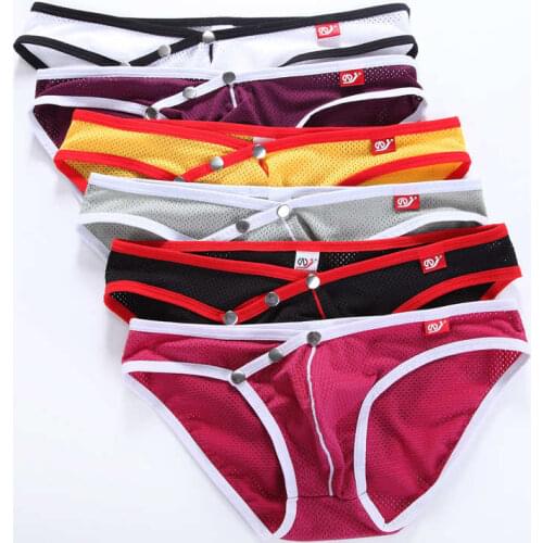 6 Pcs/Pack Wholesale Mens Underwear Panties Breathable Mesh Briefs Designed Detachable Hollow Out Briefs Triangle Underpants