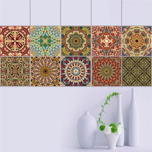 YRHCD Arabic Style Self-adhesive Tile Sticker Kitchen Background Wall Anti-Oil Stickers Retro Kitchen Wall Decoration