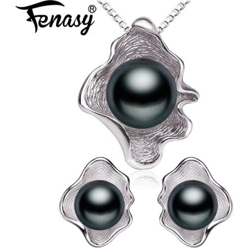 FENASY Freshwater Pearl Jewelry sets,stud earrings for Women Pearl Necklace/Earring/Wedding Jewelry,Shell pendant design