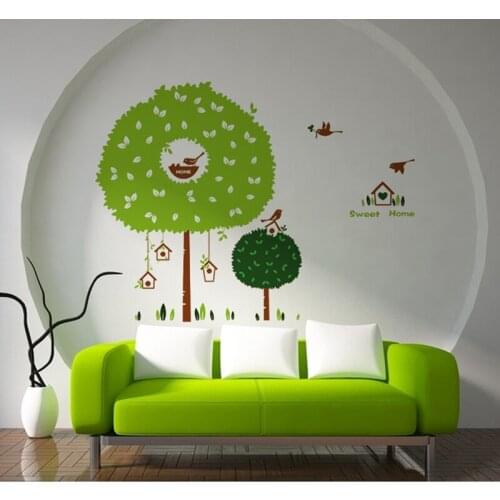 Green Tree & Birds Wall Sticker For Kids Room Bedroom Living Room Wall Decor Decals Picture Mural Art Home Decoration Wallpaper
