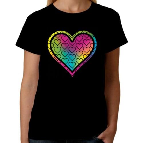 Velocitee Ladies T-Shirt Neon Puff Heart Glow In The Dark Love Rave W16667