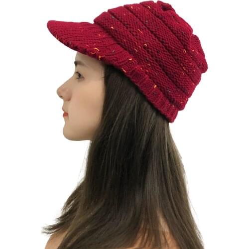 Womens Winter Beanie Hat Warm Knitted Slouchy Wool Hats Cap with Visor Crochet Slouchy Beanie Knitted Caps