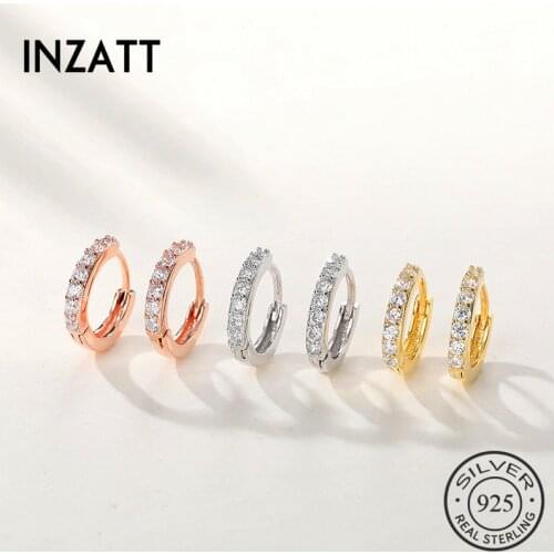 INZATT Real 925 Sterling Silve Zircon Round Hoop Earrings For Fashion Women Party Fine Jewelry Minimalist 2019 Accessories