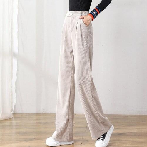 2021 Women Autumn Winter New Corduroy Wide-leg Pants Female High-waisted Loose Pants Ladies Solid Color Casual Trousers M754
