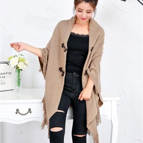 Womens Autumn Winter Turn Down Collar Poncho Sweater Women Knitted Cloak Coat Elegant Shawls Cape Warm Scarves Grey Khaki Pink