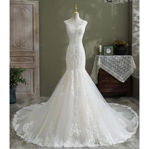 Gorgeous Sleeveless Sweep Train Lace-up Backless Mermaid Lace Wedding Dress Bride Gown Vestidos De Novia