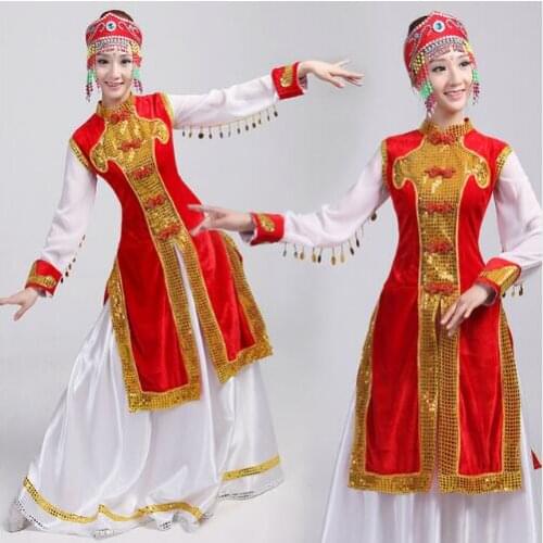 0130) Dance costume female long design expansion skirt robed mongolia dress Chinese Folk Dance