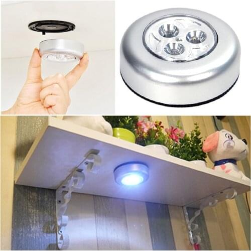 3 Led Silver Closet Cabinet Lamp Battery Powered Wireless Stick Tap Touch Push Security Kitchen Bedroom Night Light 1pc