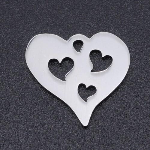 10pcs/lot 15*16mm Stainless Steel Hollow Out Heart Pendant Bracelet Charms DIY Jewelry Making Handicraft Accessories Wholesale