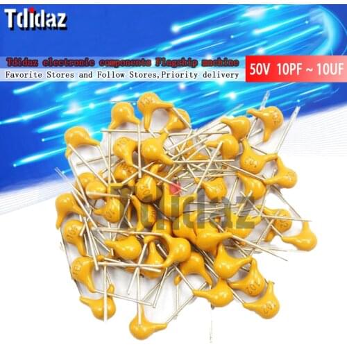 100Pcs 50V monolithic ceramic capacitor 10PF ~ 10UF 22PF 47NF 220NF 1NF 4.7UF 1UF 100NF 330NF 0.1UF 102 104 105 106 103 473 334