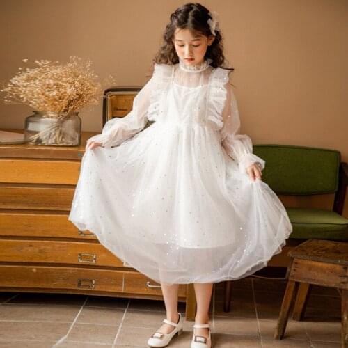 2021 Girls Dress Elegant Wedding Party Dresses for Girl Spring Summer Kids Clothes Star Sequin Children Dress with Lining 4-16Y