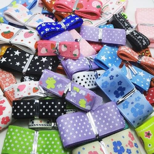 5Yards/Pack Geometry Cartoons Thermal Transfer Printed Grosgrain Ribbons 5/8' 15MM 1"(25MM) Bow Cap DIY Party Gift Packaging
