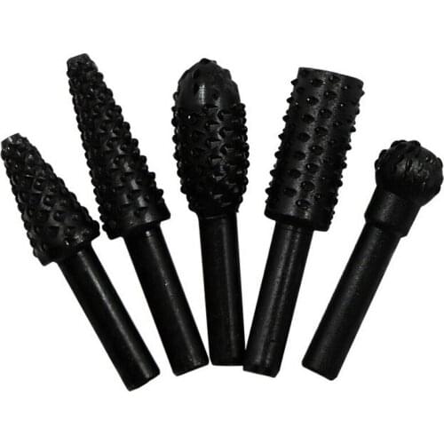 5PCS Rasp Drill Bit Set Black Steel Rotary Burr Drill Woodworking Wood Carving Steel Drill Rotary Rasp Hand Wood Carving Tools