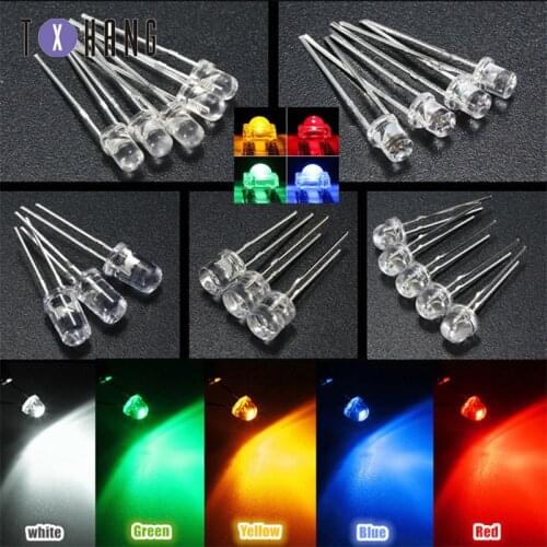 50/100PCS 5mm Round Blue/Red/Green/Yellow/Orange long Clear F5 LED Diodes Light Bulb colourful