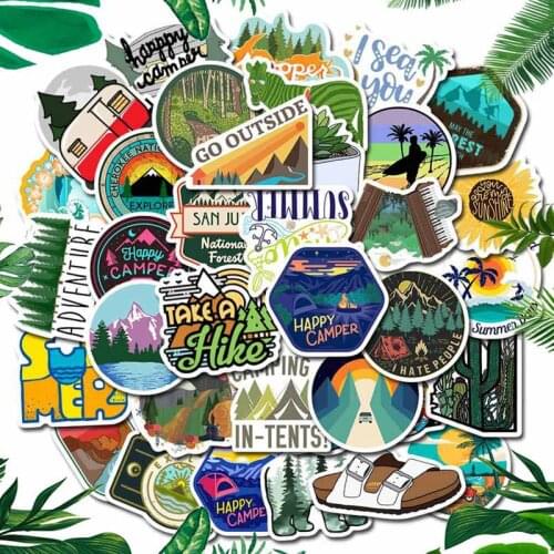 50Pcs/Set Camping Travel Stickers Adventure Outdoor Landscape Waterproof Decal Sticker DIY Suitcase Laptop Stationery Stickers