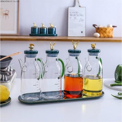 500ml Glass Bottle Home Storage Olive Oil Bottle Creative High Borosilicate Glass Container Kitchen Cooking Seasoning Tool