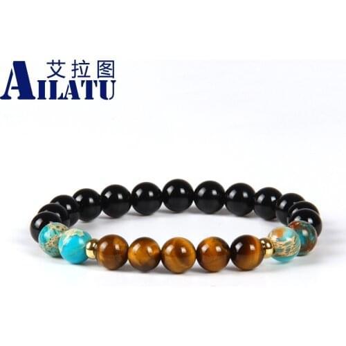 8mm Black Onyx & Sea Sediment Stone Bracelet Healing Energy Tiger Eye Bracelet Men Fashion Jewelry Drop Shipping