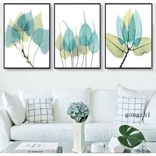 Watercolor Blue Green Leaves Abstract Nordic Poster Canvas Paintings and Prints Office Wall Art Pictures Living Room Home Decor