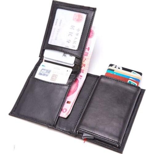 Automatic Slide Credit Card HoldersTravel Aluminum Women Men RFID Blocking Wallet Money Case Protection PU Leather Cardholder