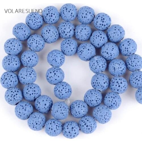 Natural Blue Lava Stone Round Loose Beads For Jewelry Making 6-12mm Spacer Beads Fit Diy Bracelets Necklace Accessory 15‘’Strand