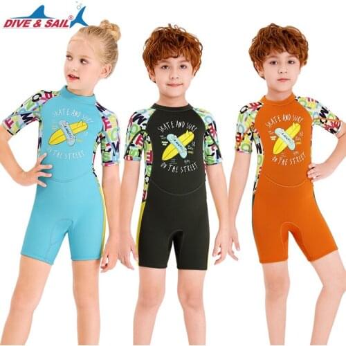 Kids 2.5MM SCR Neoprene Boys Girl Elastic Wetsuit Short Diving Suit Thermal Anti-Jellyfish Childrens Beach Snorkeling Swimsuit