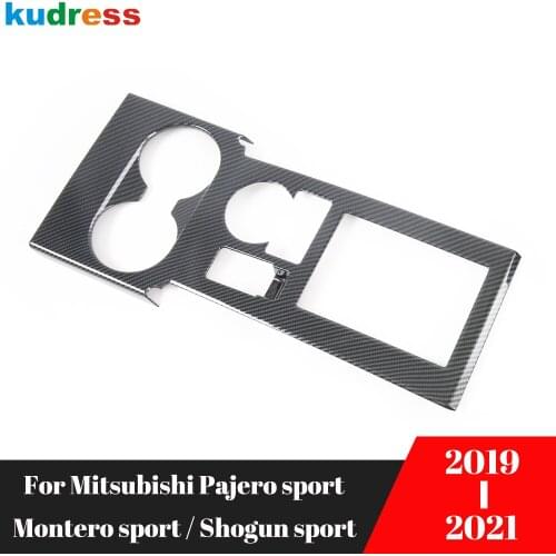 For Mitsubishi Pajero sport/Montero sport/Shogun sport 2019-2021 Carbon Fiber Gear Shift Panel Cover Trim Water Cup Holder Frame
