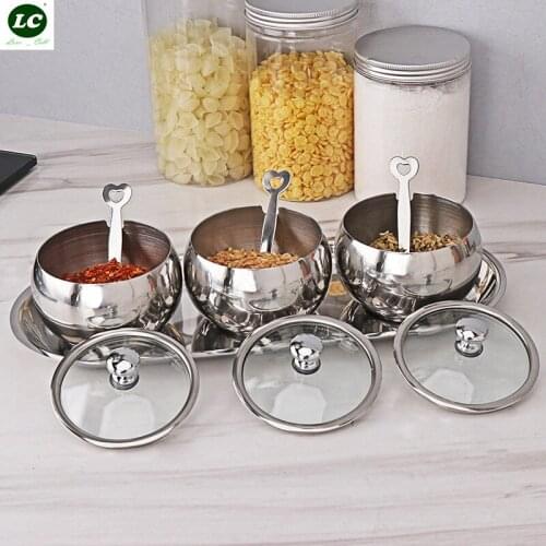 Inox Seasoning Tank Seasoning Bottle Spice and Salt Holder Container Kitchen Set Combination Jars and Lids