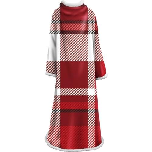 Europe Rectangle Style Winter Thick Lambskin Cotton Striped Sleeve Throw Blanket for Bed Sofa Chair with Sleeve