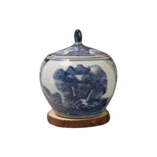 China old porcelain and blue and white porcelain landscape Graph pattern cover pot