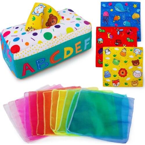 Teytoy My First Baby Tissue Box, Soft Stuffed High Contrast Montessori Square Sensory Toy for Toddler, Kids Educational Learning