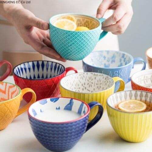 Japanese-style Personalized Ceramic Cup Home Blue Mug Cute Milk Cup Breakfast Oatmeal Cup 400mL Large Capacity Teacup Handcraft