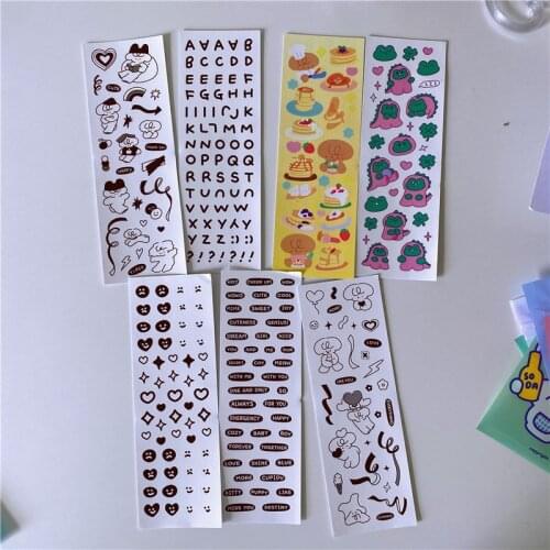 Ins Cartoon Dog Dinosaur Letters Cute Stickers Black White Love Collage Stationery Mobile Phone Star Photo Decorative Sticker