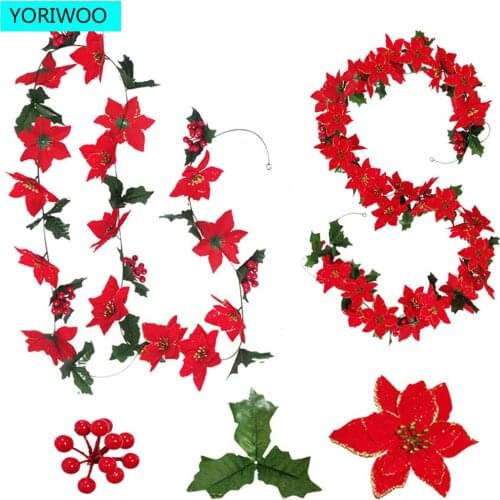 Artificial Christmas Flower String Wedding Garland Fake Flower Merry Christmas Tree Decoration Xmas Ornament New Year Noel Natal