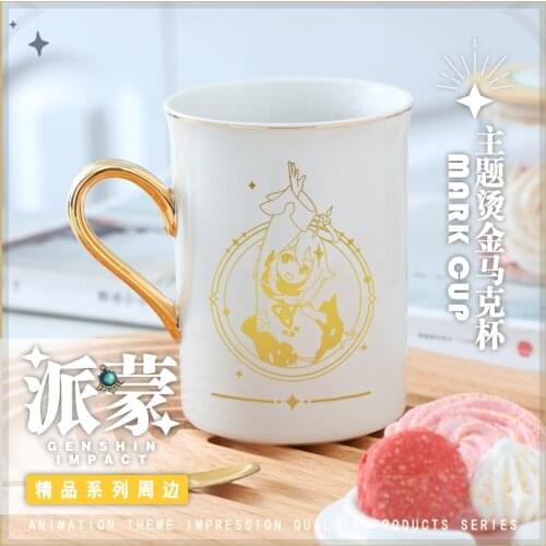New Game Genshin Impact Paimon Theme Gold Stamping Ceramic Mug Cup Coffee Water Bottle Mark Cup Fashion Gift